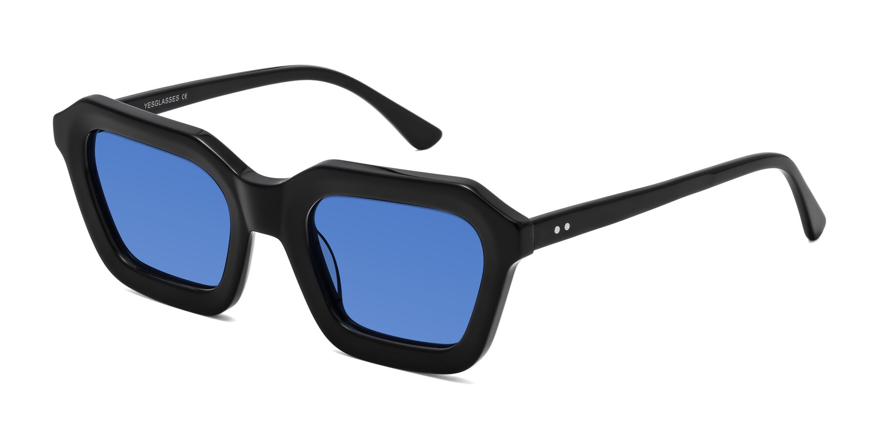 Angle of George in Black with Blue Tinted Lenses