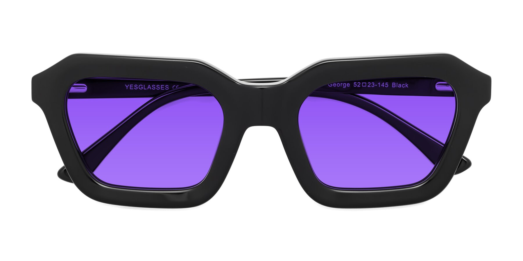 Folded Front of George in Black with Purple Tinted Lenses