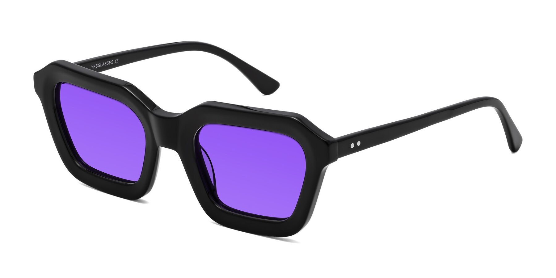 Angle of George in Black with Purple Tinted Lenses