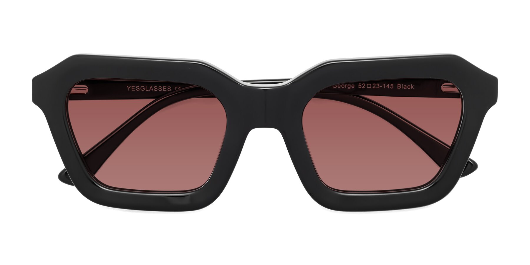 Folded Front of George in Black with Garnet Tinted Lenses