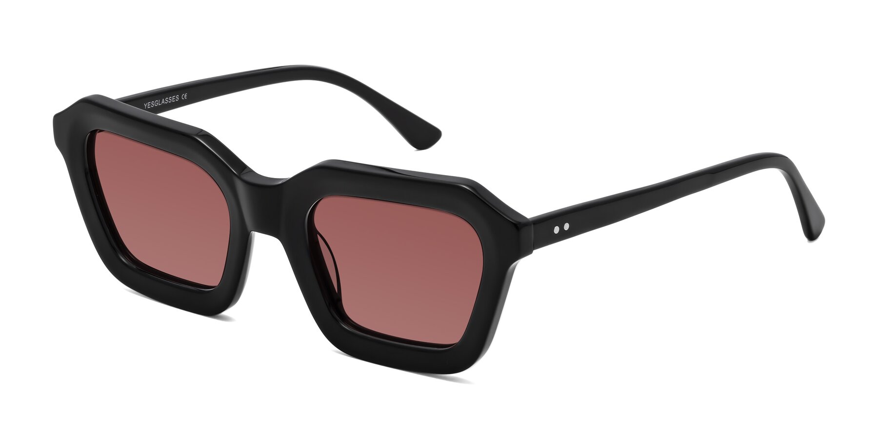 Angle of George in Black with Garnet Tinted Lenses