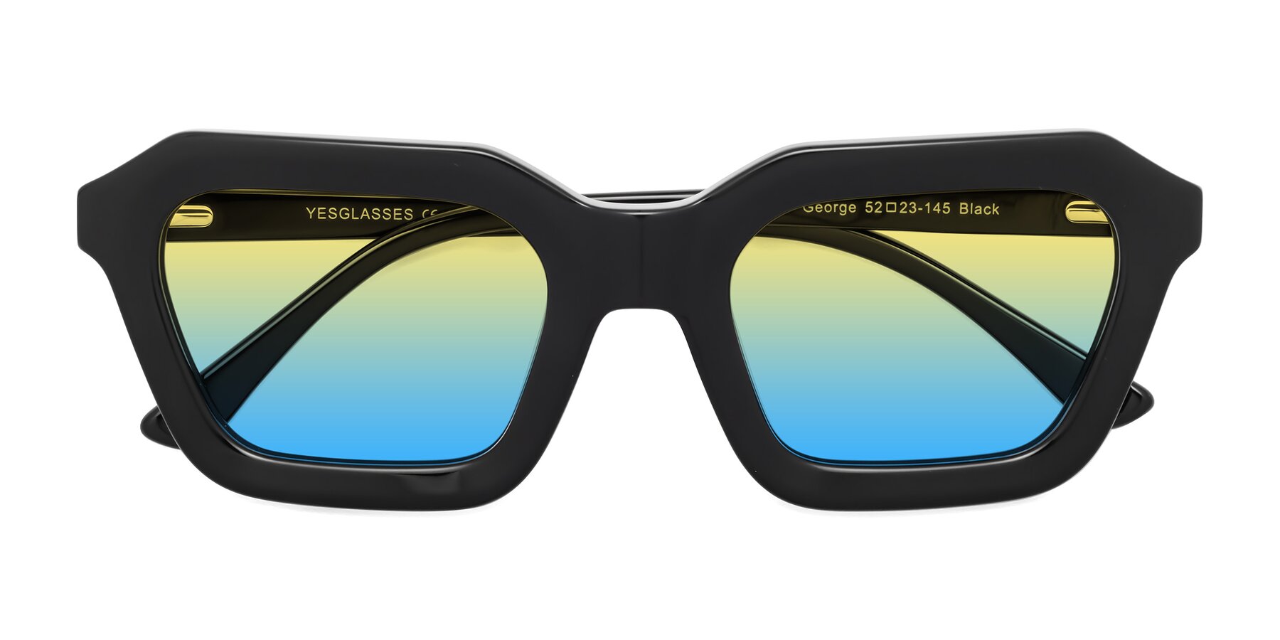Folded Front of George in Black with Yellow / Blue Gradient Lenses