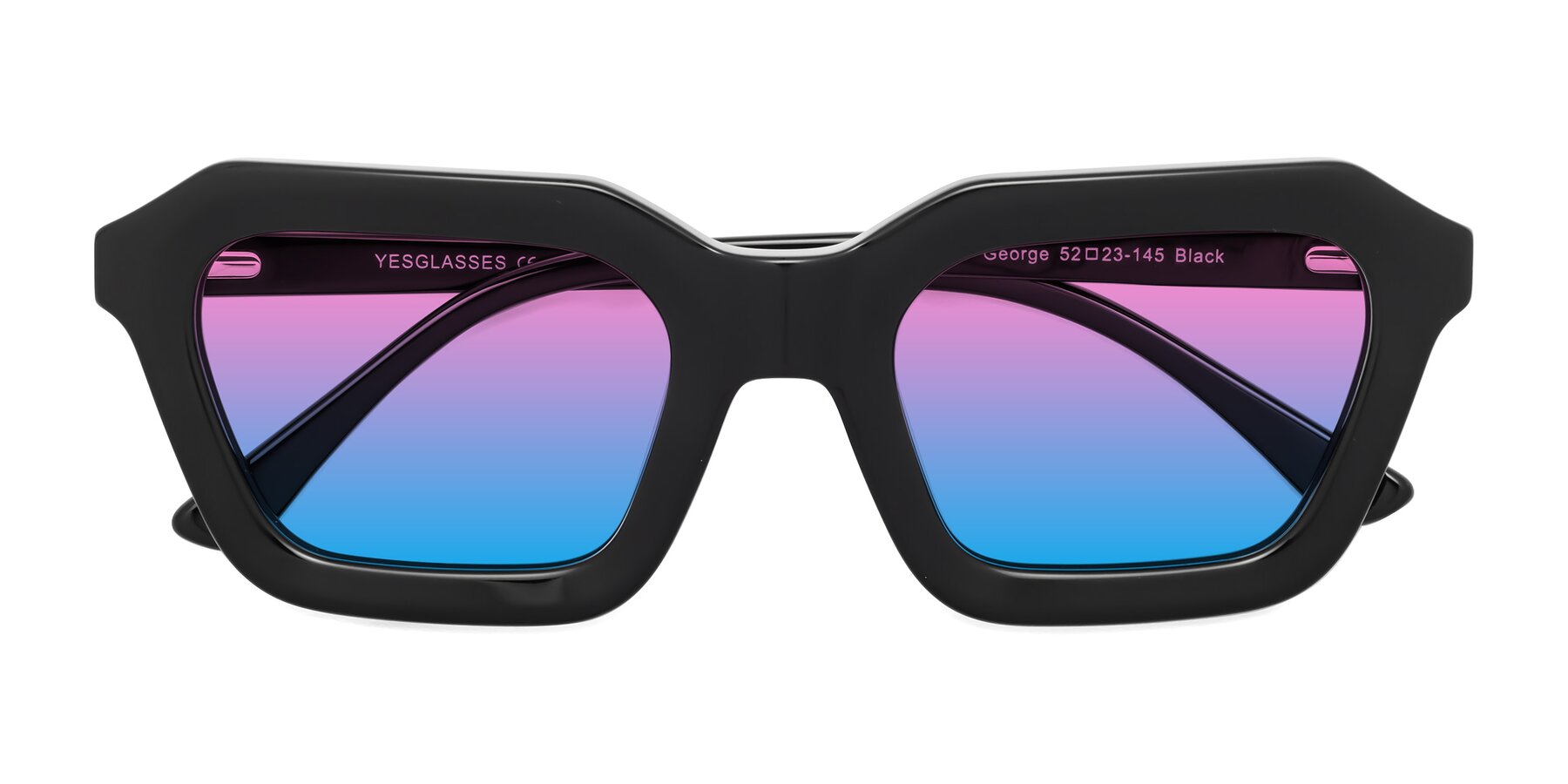 Folded Front of George in Black with Pink / Blue Gradient Lenses