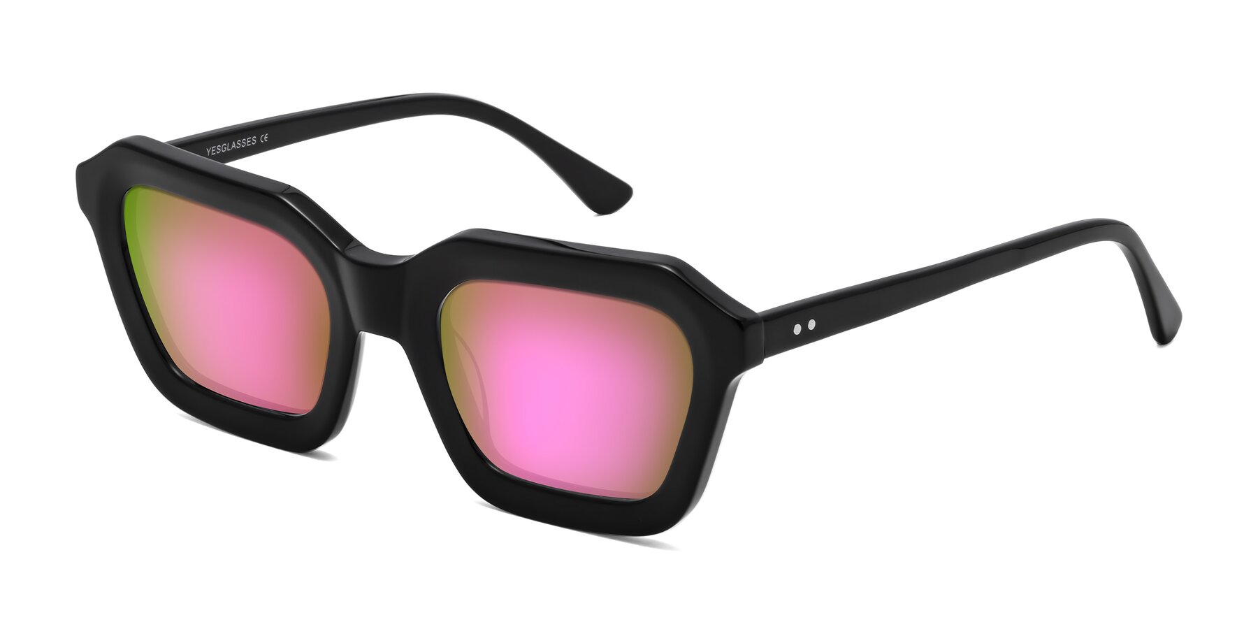 Angle of George in Black with Pink Mirrored Lenses