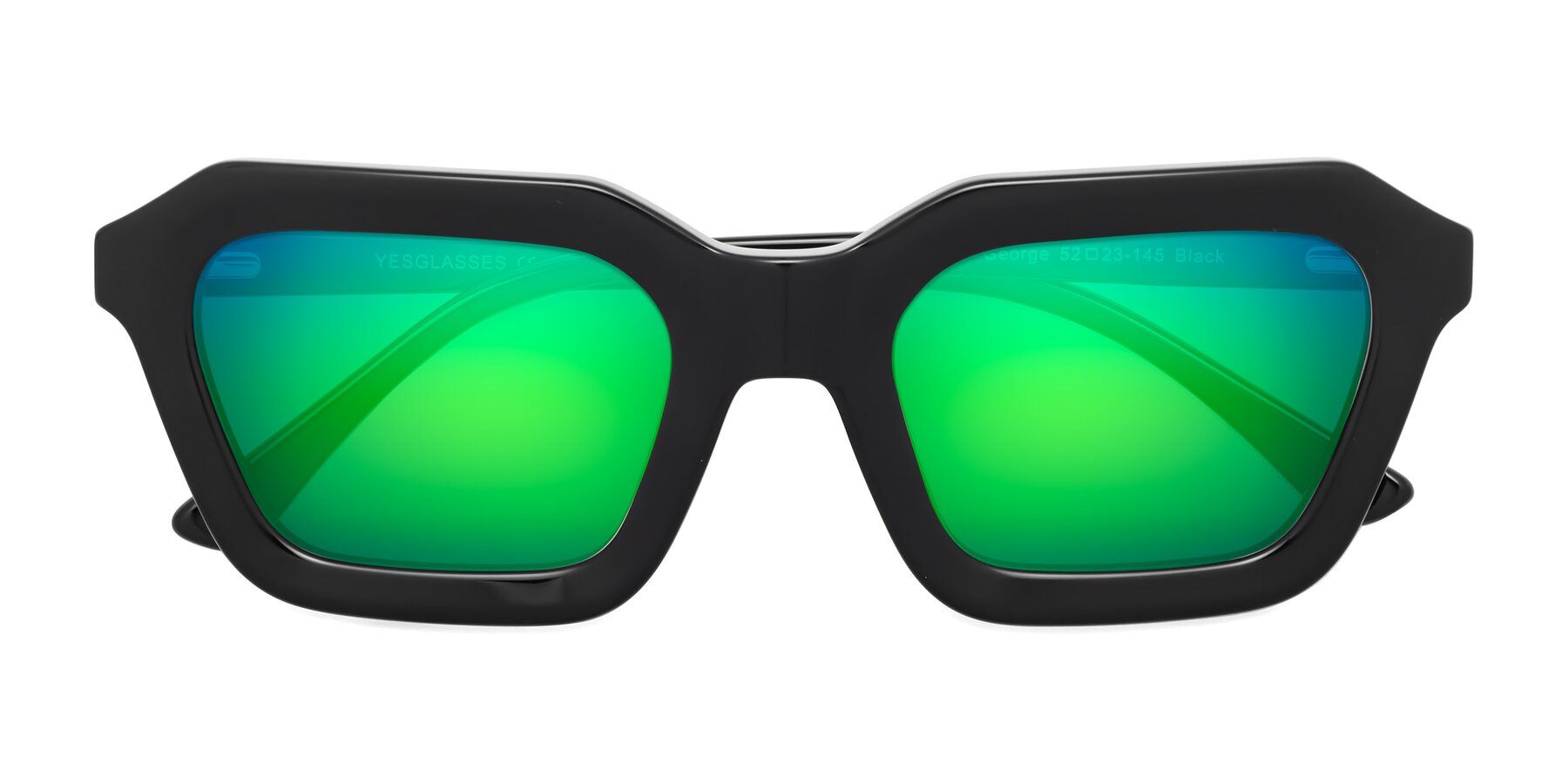 Folded Front of George in Black with Green Mirrored Lenses