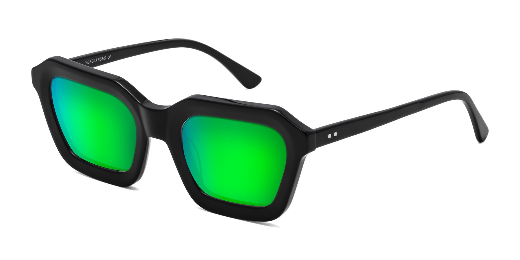 Angle of George in Black with Green Mirrored Lenses