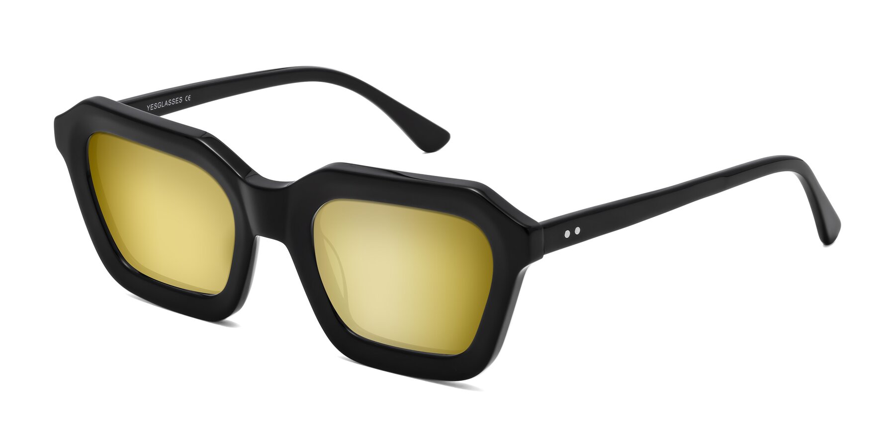 Angle of George in Black with Gold Mirrored Lenses