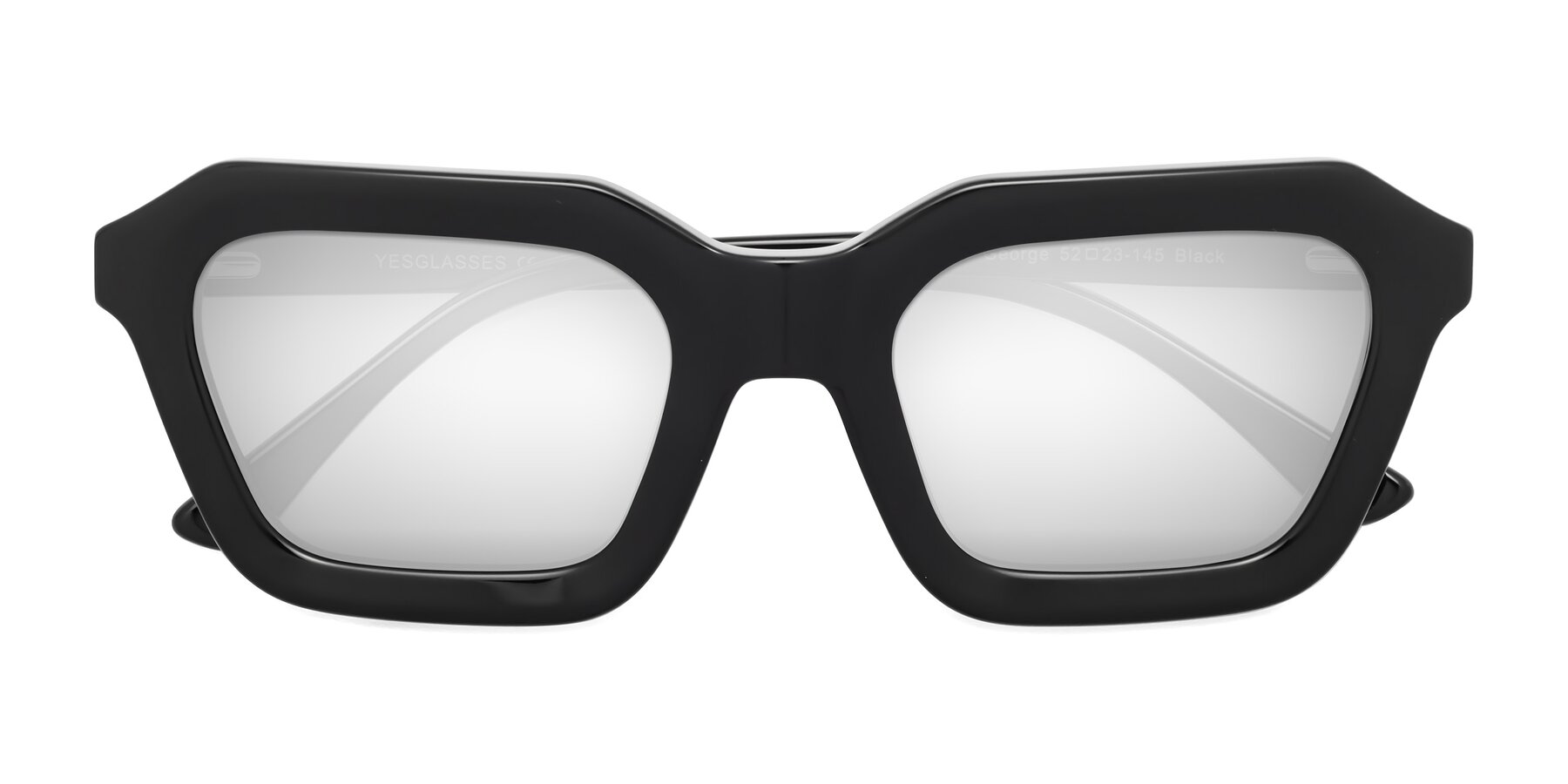Folded Front of George in Black with Silver Mirrored Lenses