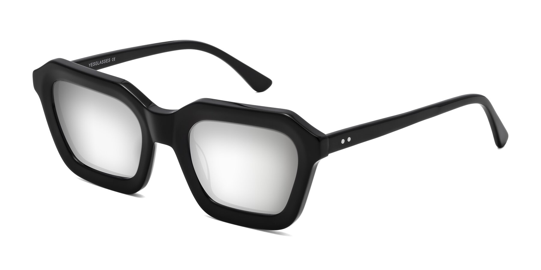 Angle of George in Black with Silver Mirrored Lenses