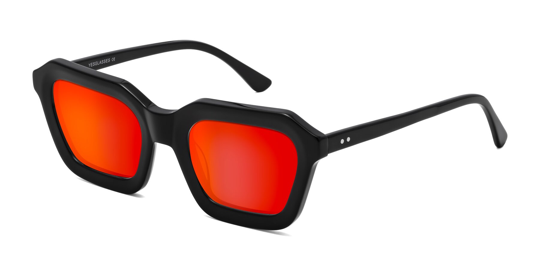 Angle of George in Black with Red Gold Mirrored Lenses