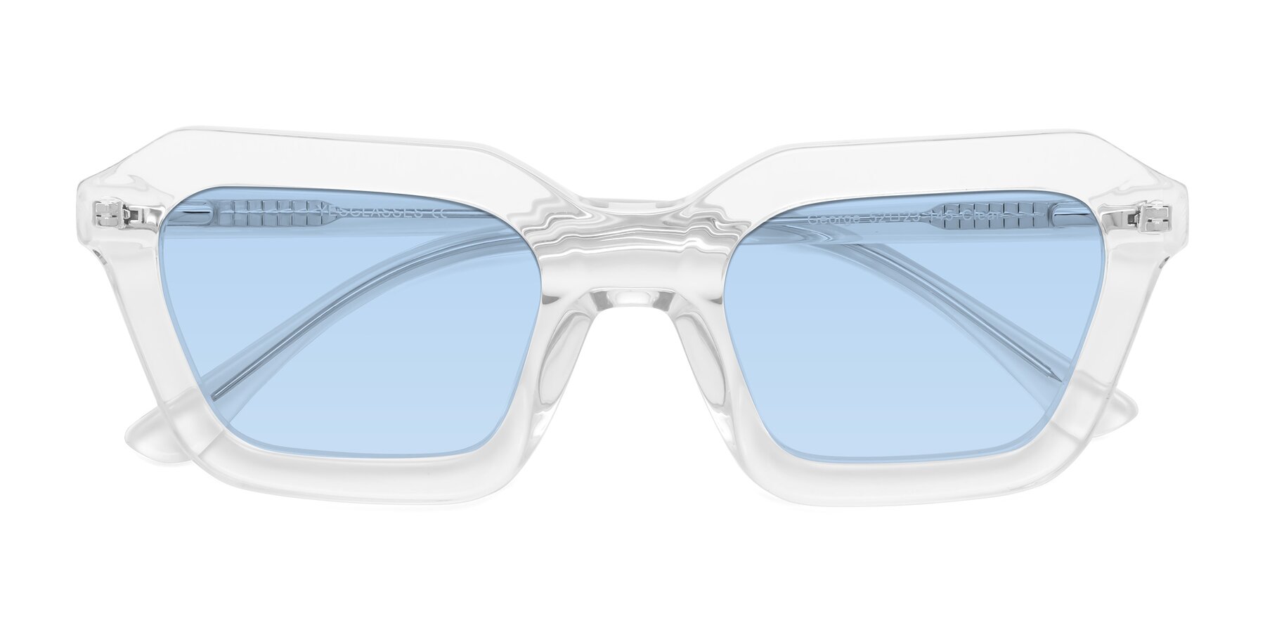 Folded Front of George in Clear with Light Blue Tinted Lenses