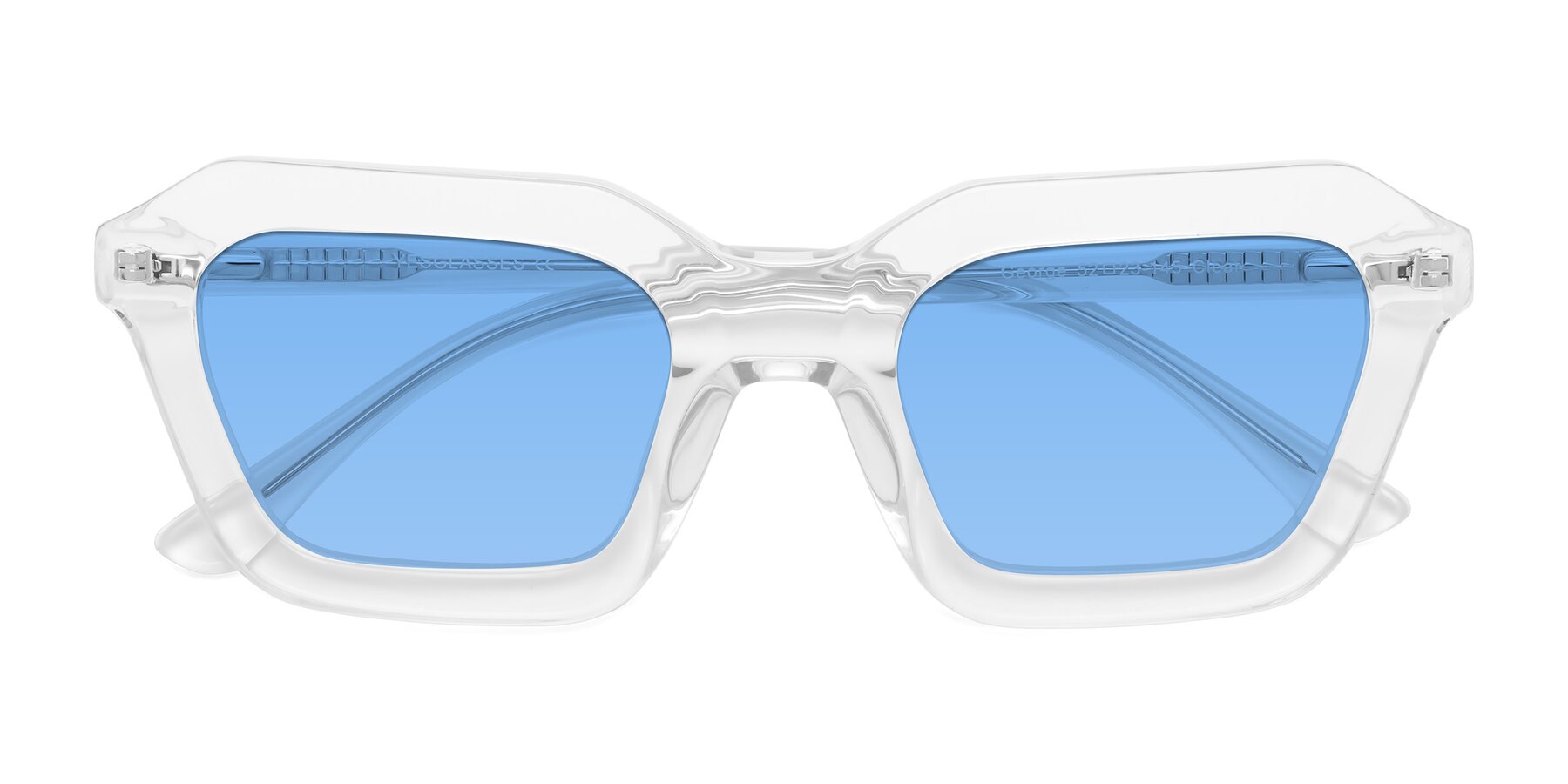 Folded Front of George in Clear with Medium Blue Tinted Lenses