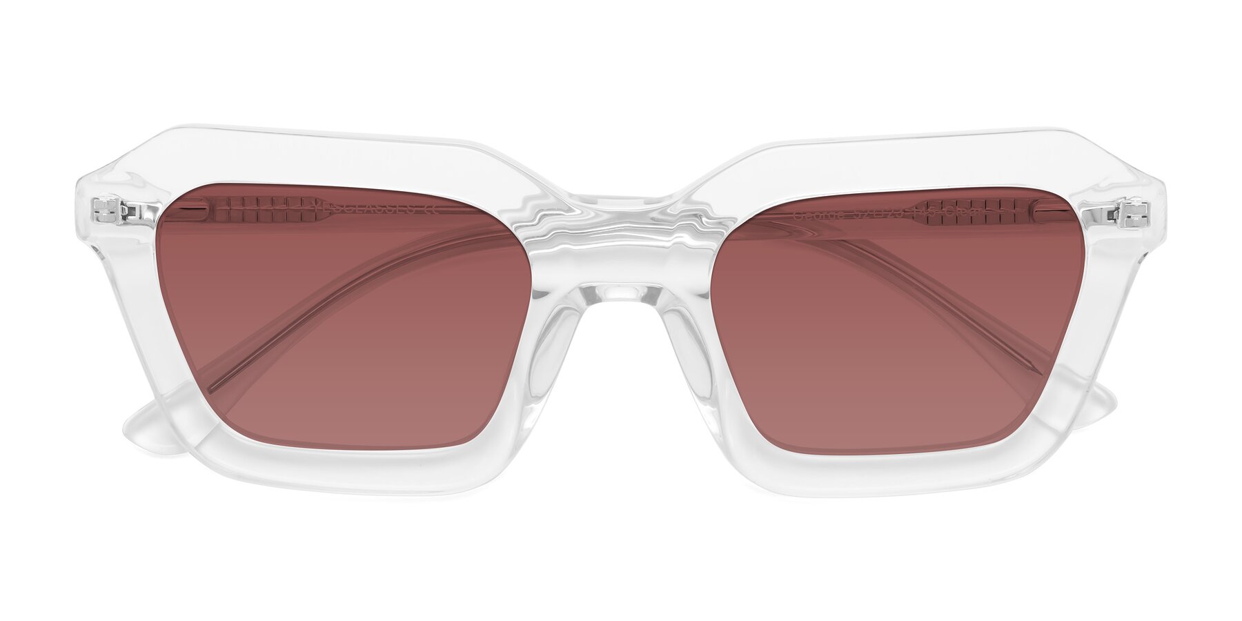 Folded Front of George in Clear with Garnet Tinted Lenses