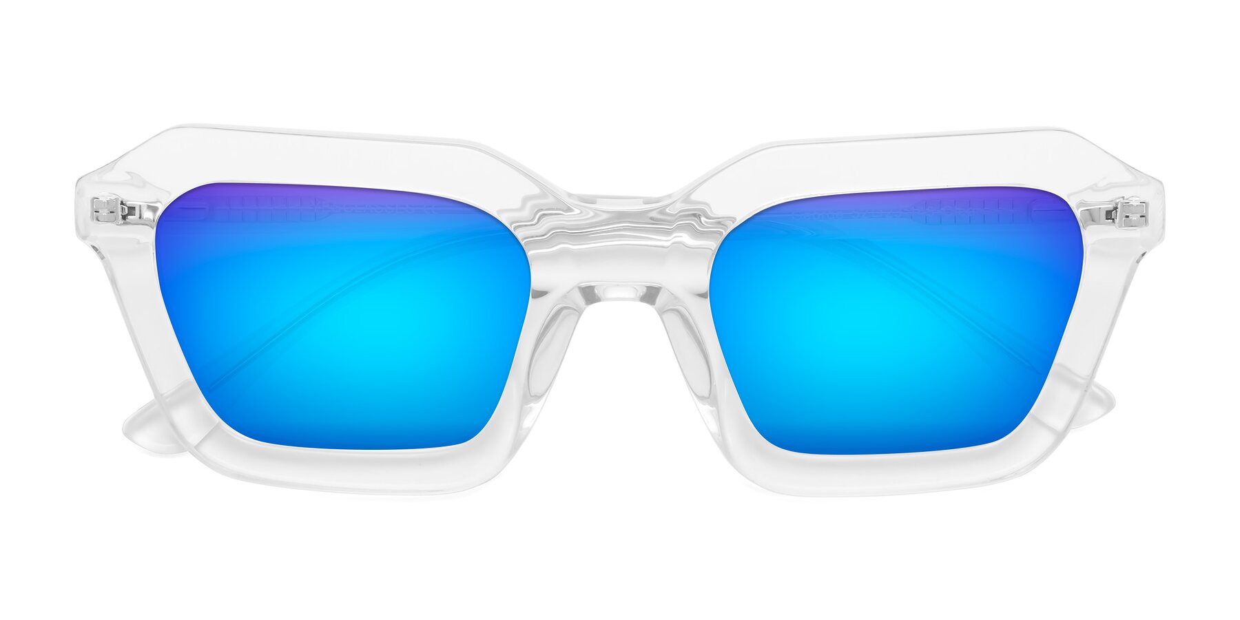 Folded Front of George in Clear with Blue Mirrored Lenses