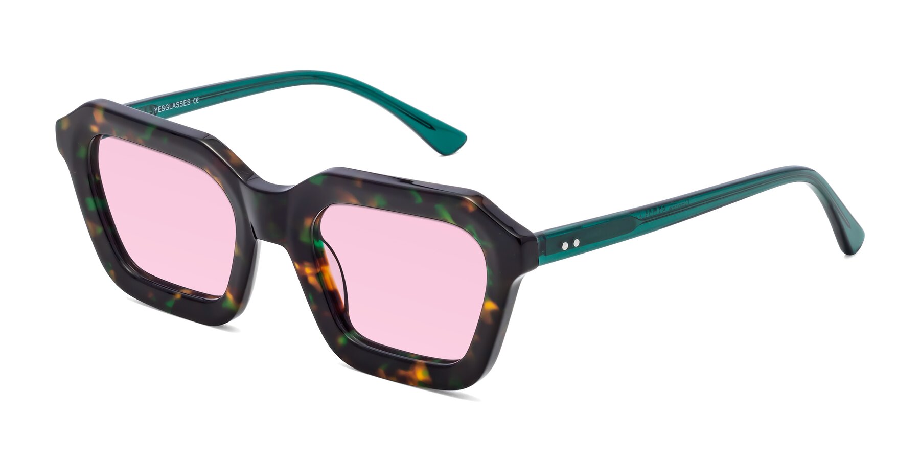 Angle of George in Green Tortoise with Light Pink Tinted Lenses