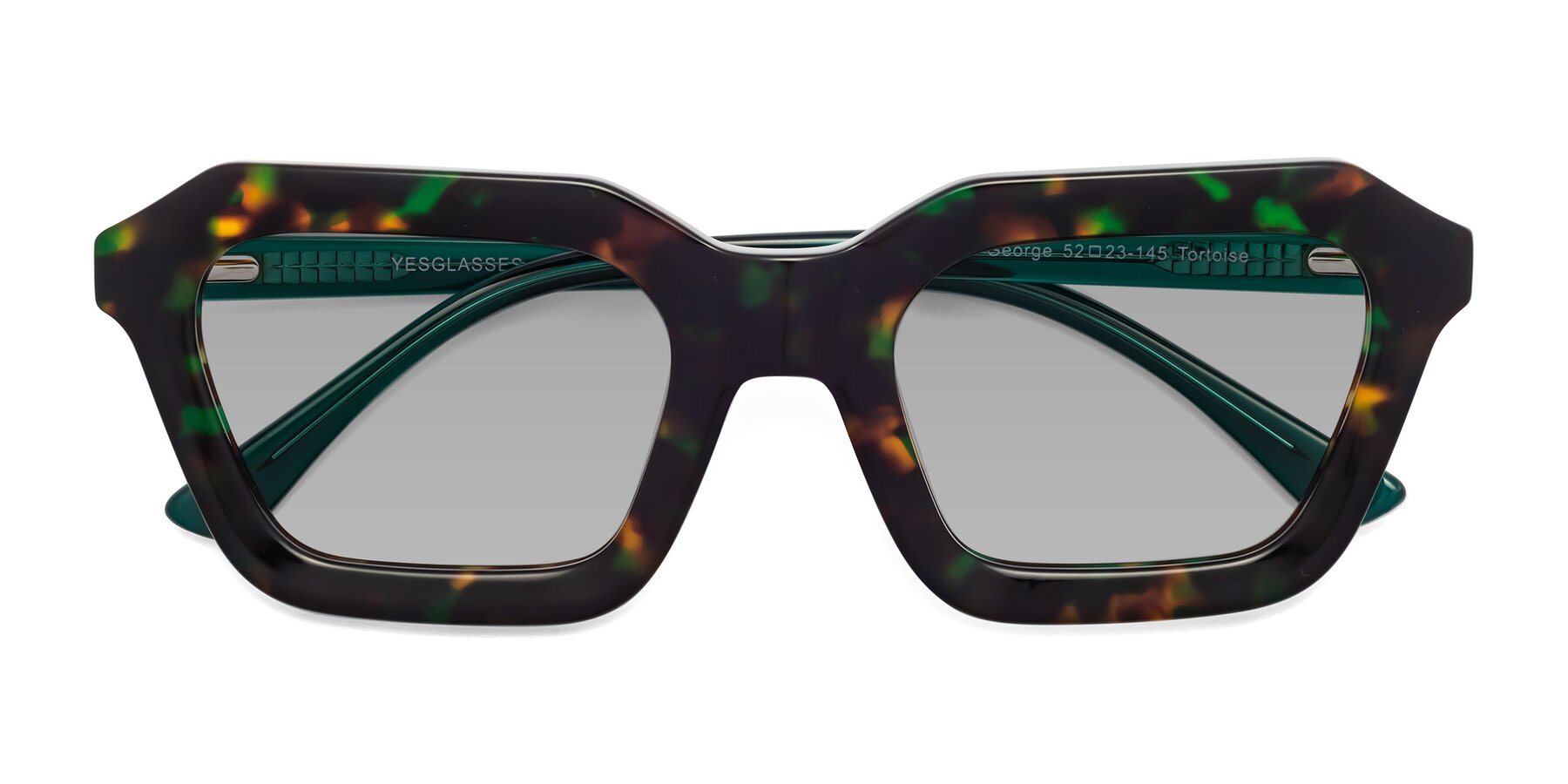 Folded Front of George in Green Tortoise with Light Gray Tinted Lenses