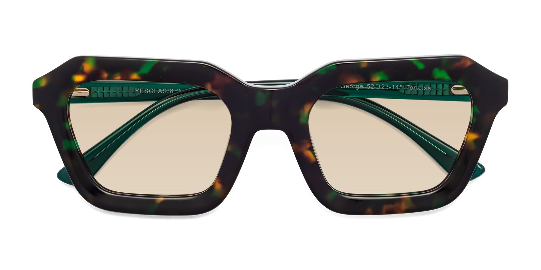 Folded Front of George in Green Tortoise with Light Brown Tinted Lenses