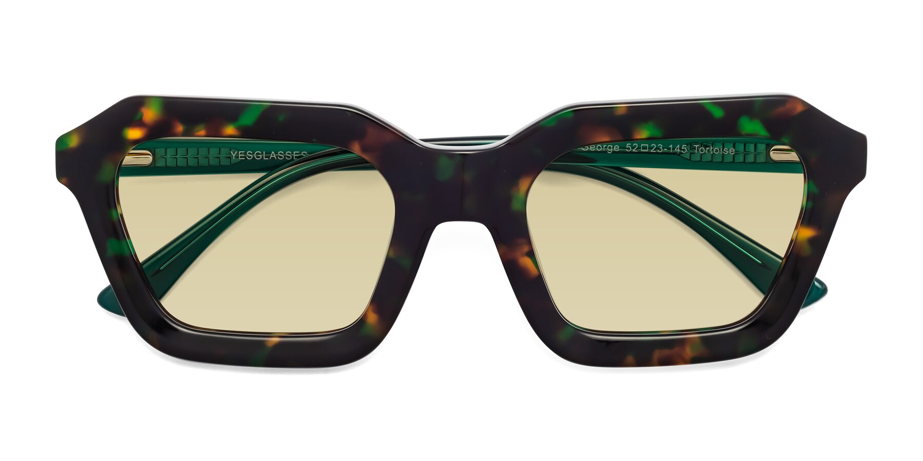 Folded Front of George in Green Tortoise with Light Champagne Tinted Lenses