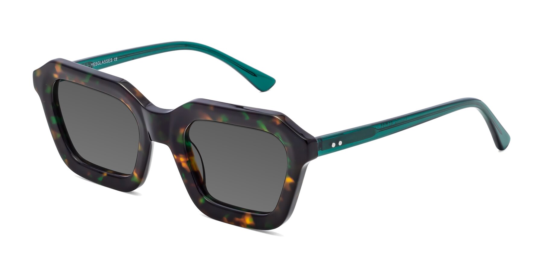 Angle of George in Green Tortoise with Medium Gray Tinted Lenses