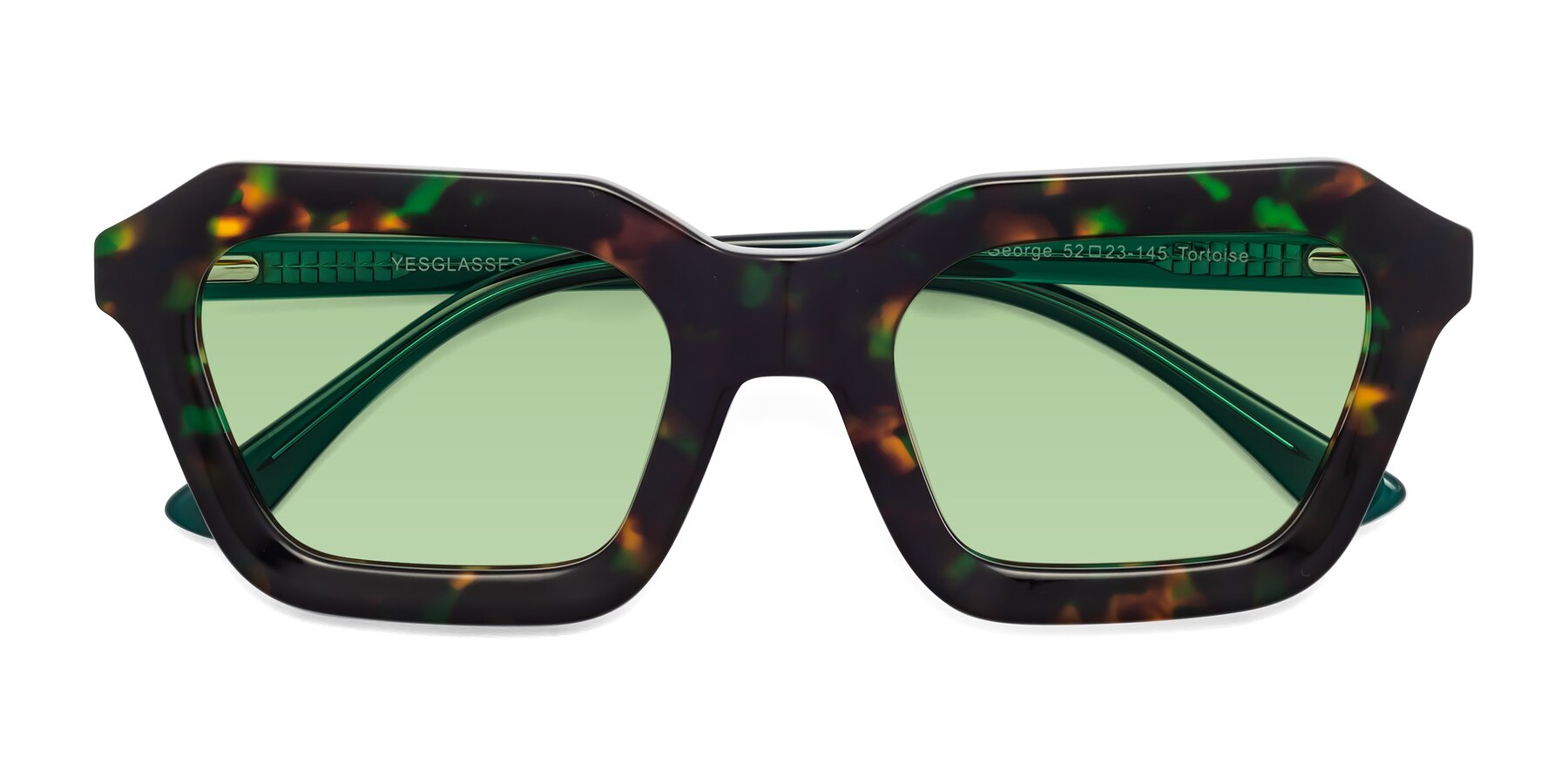 Folded Front of George in Green Tortoise with Medium Green Tinted Lenses