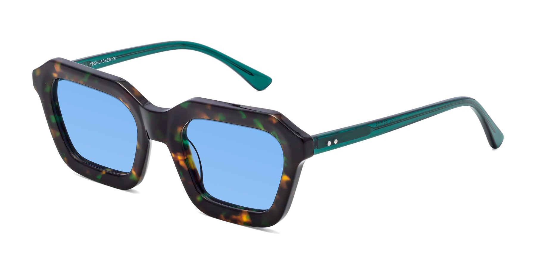 Angle of George in Green Tortoise with Medium Blue Tinted Lenses