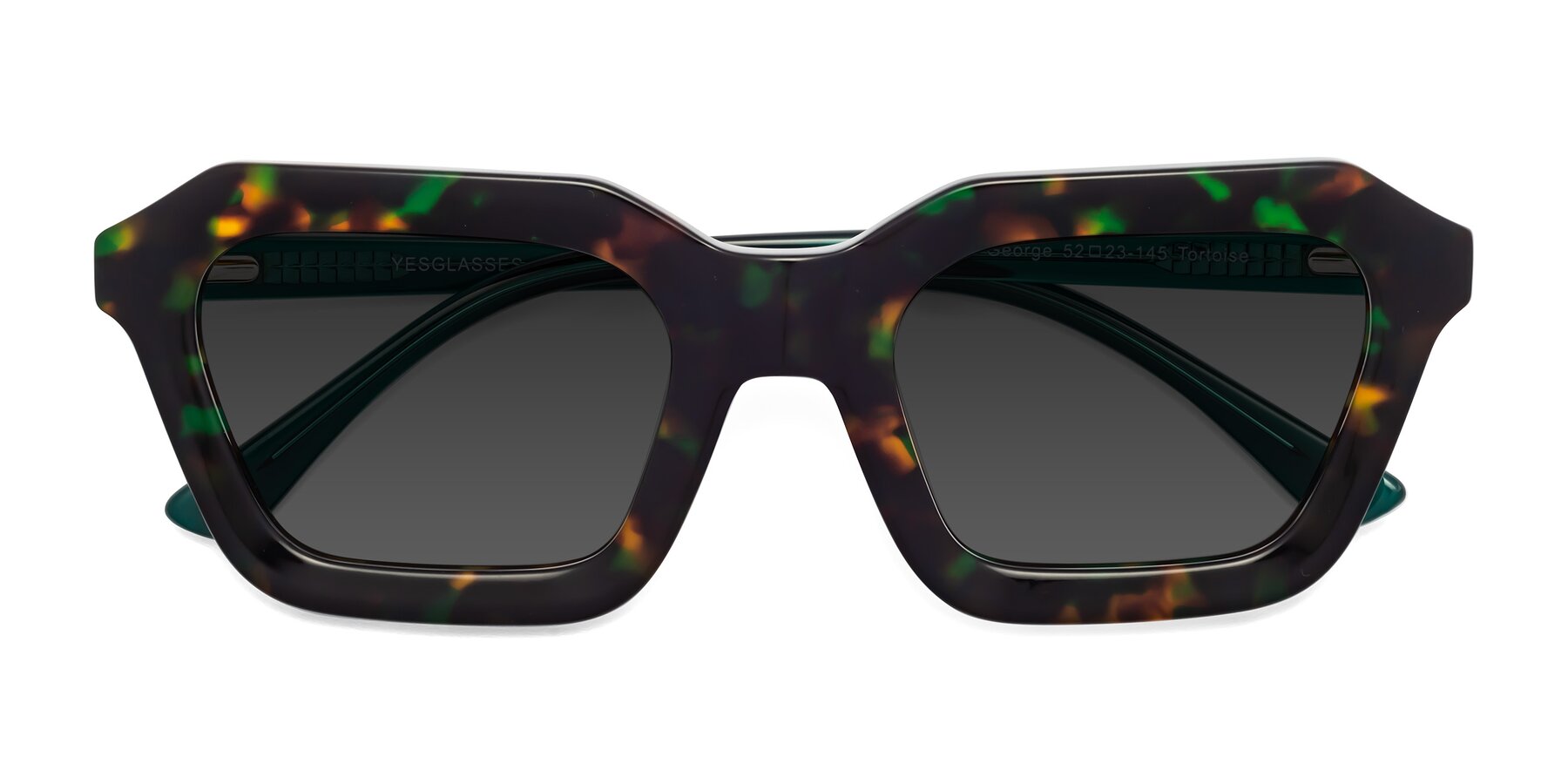 Folded Front of George in Green Tortoise with Gray Tinted Lenses