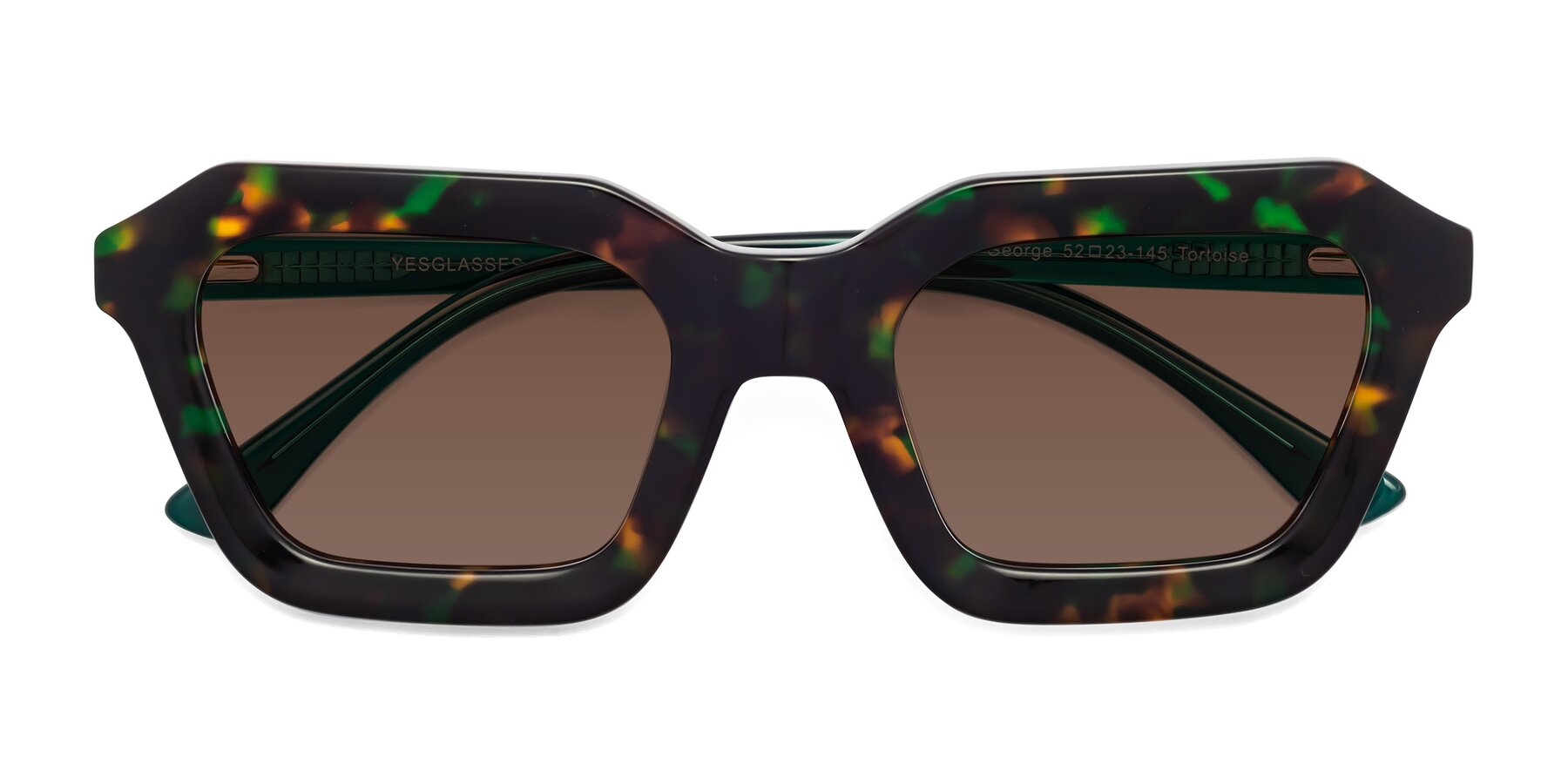 Folded Front of George in Green Tortoise with Brown Tinted Lenses
