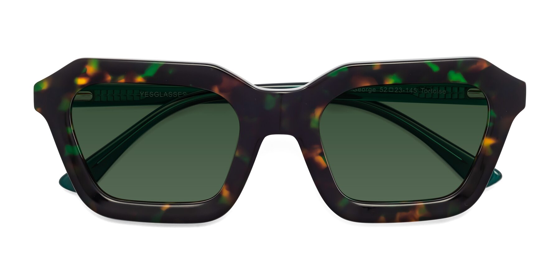 Folded Front of George in Green Tortoise with Green Tinted Lenses