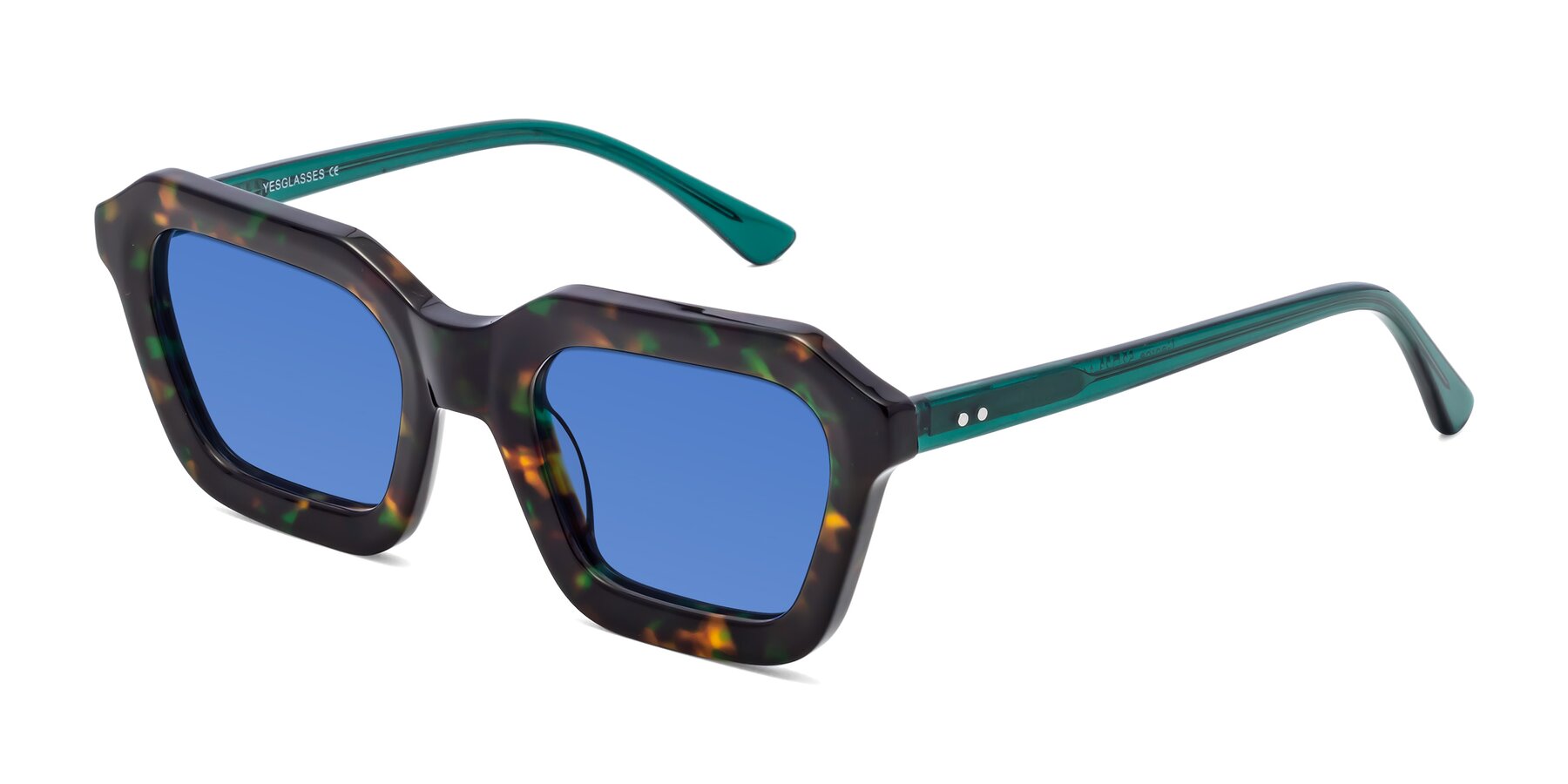 Angle of George in Green Tortoise with Blue Tinted Lenses
