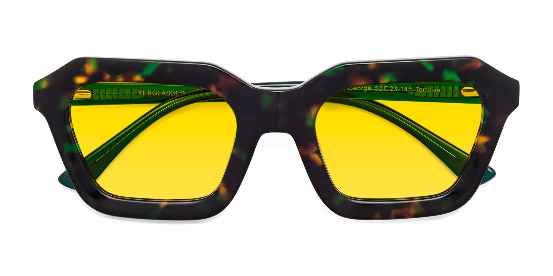 Folded Front of George in Green Tortoise with Yellow Tinted Lenses