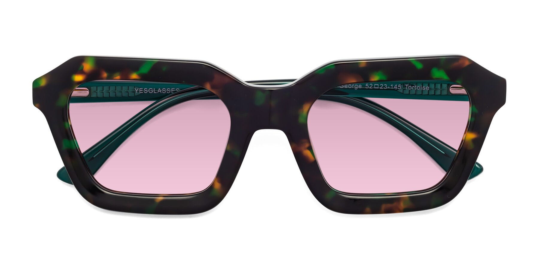 Folded Front of George in Green Tortoise with Light Wine Tinted Lenses