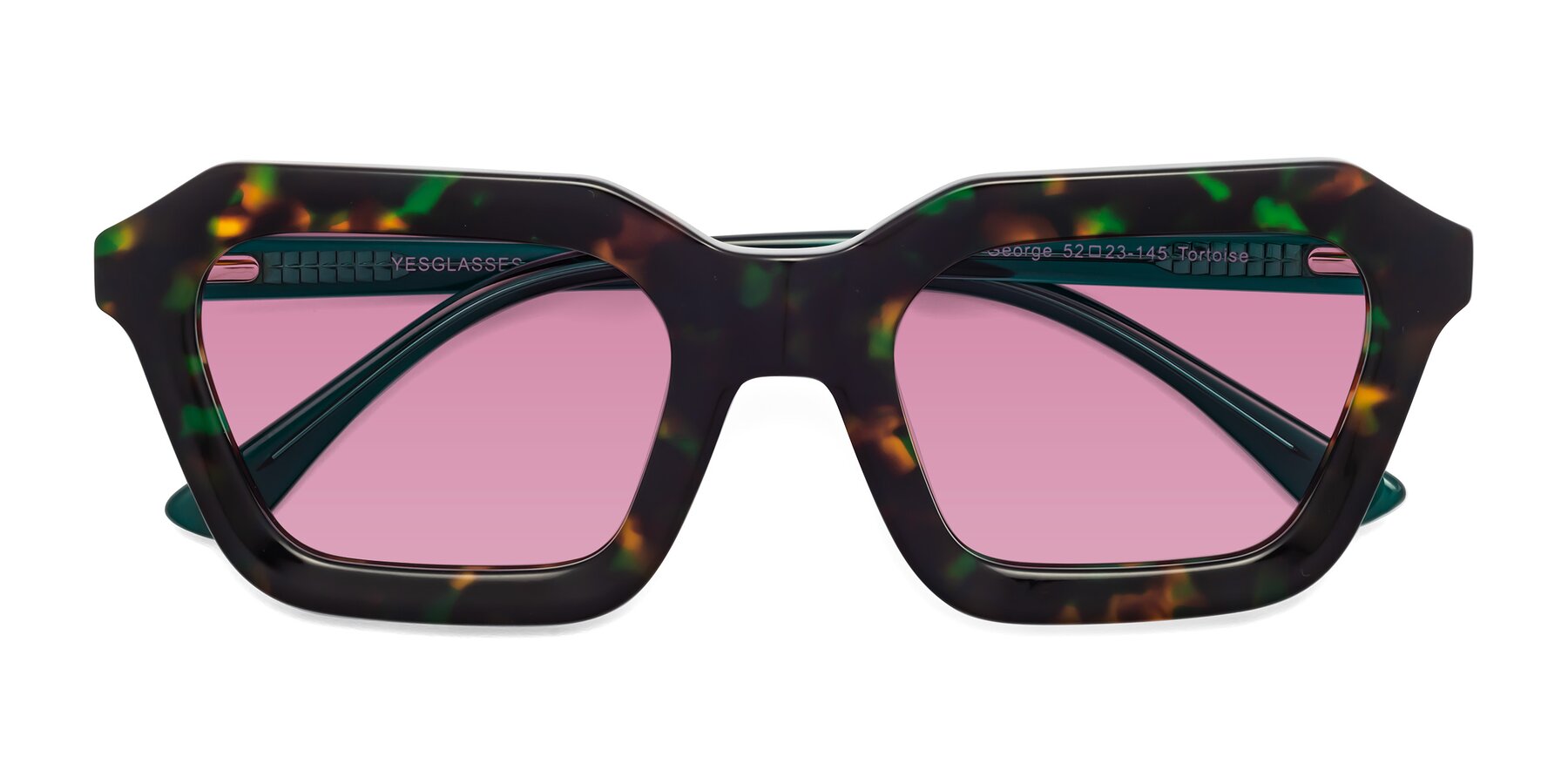 Folded Front of George in Green Tortoise with Medium Wine Tinted Lenses