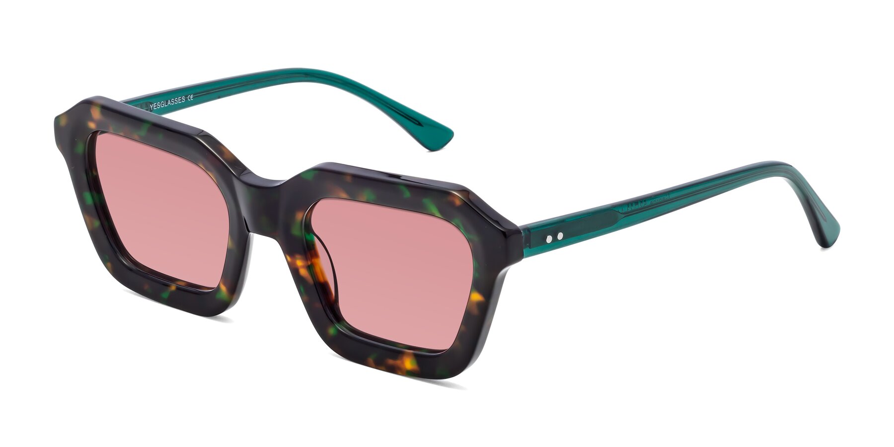 Angle of George in Green Tortoise with Medium Garnet Tinted Lenses