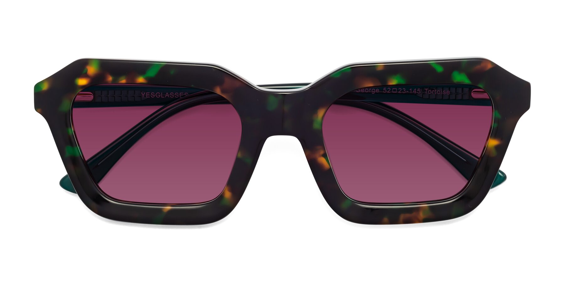 Folded Front of George in Green Tortoise with Wine Tinted Lenses