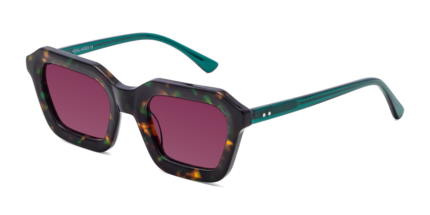 Angle of George in Green Tortoise with Wine Tinted Lenses