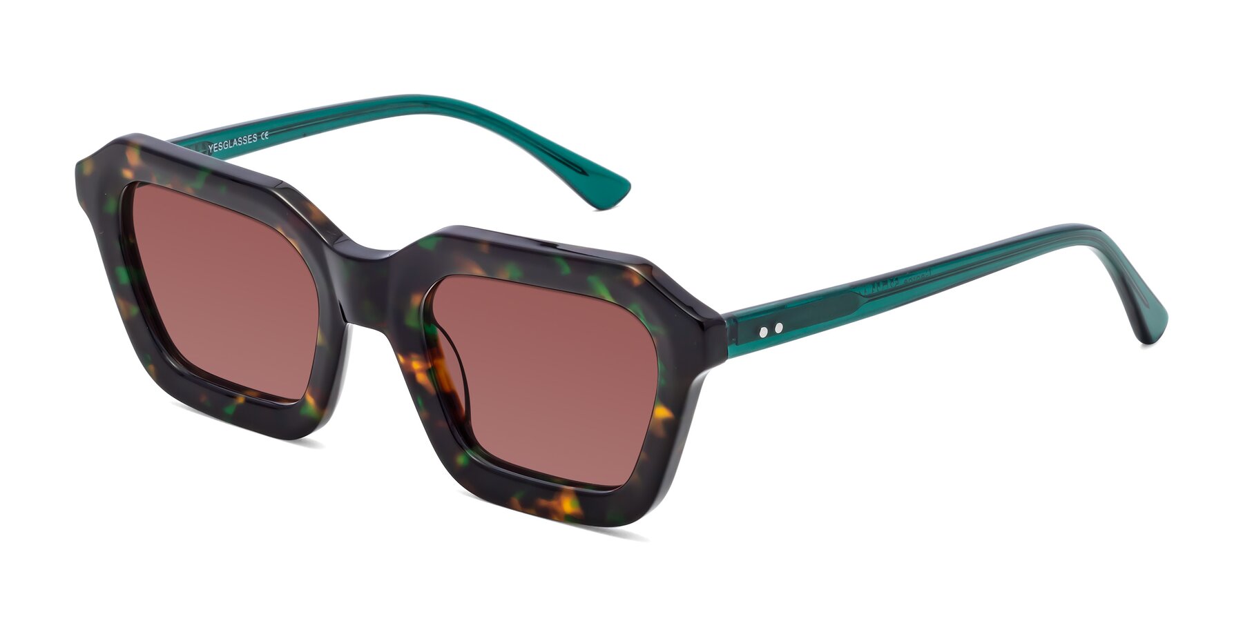 Angle of George in Green Tortoise with Garnet Tinted Lenses