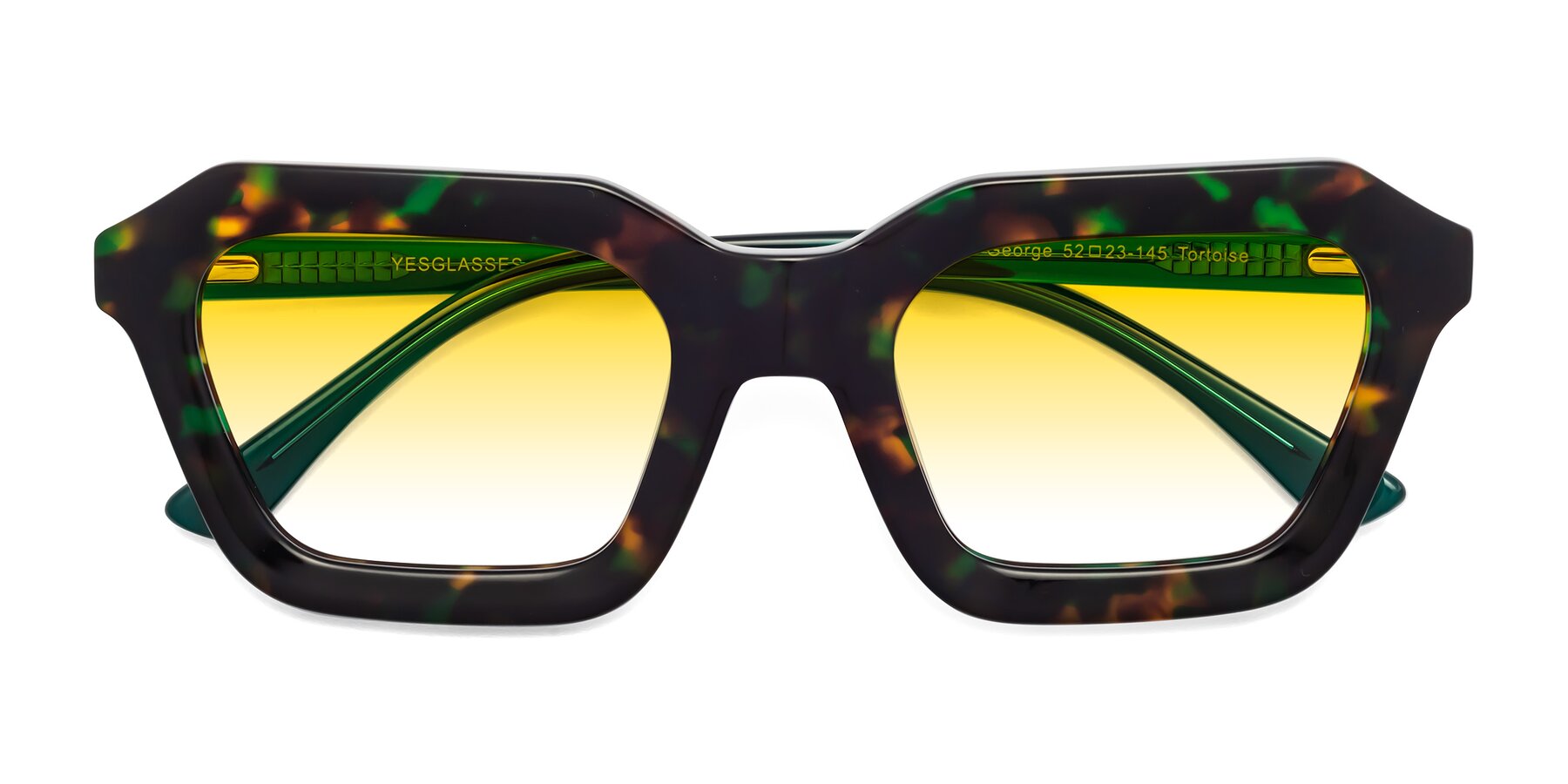 Folded Front of George in Green Tortoise with Yellow Gradient Lenses