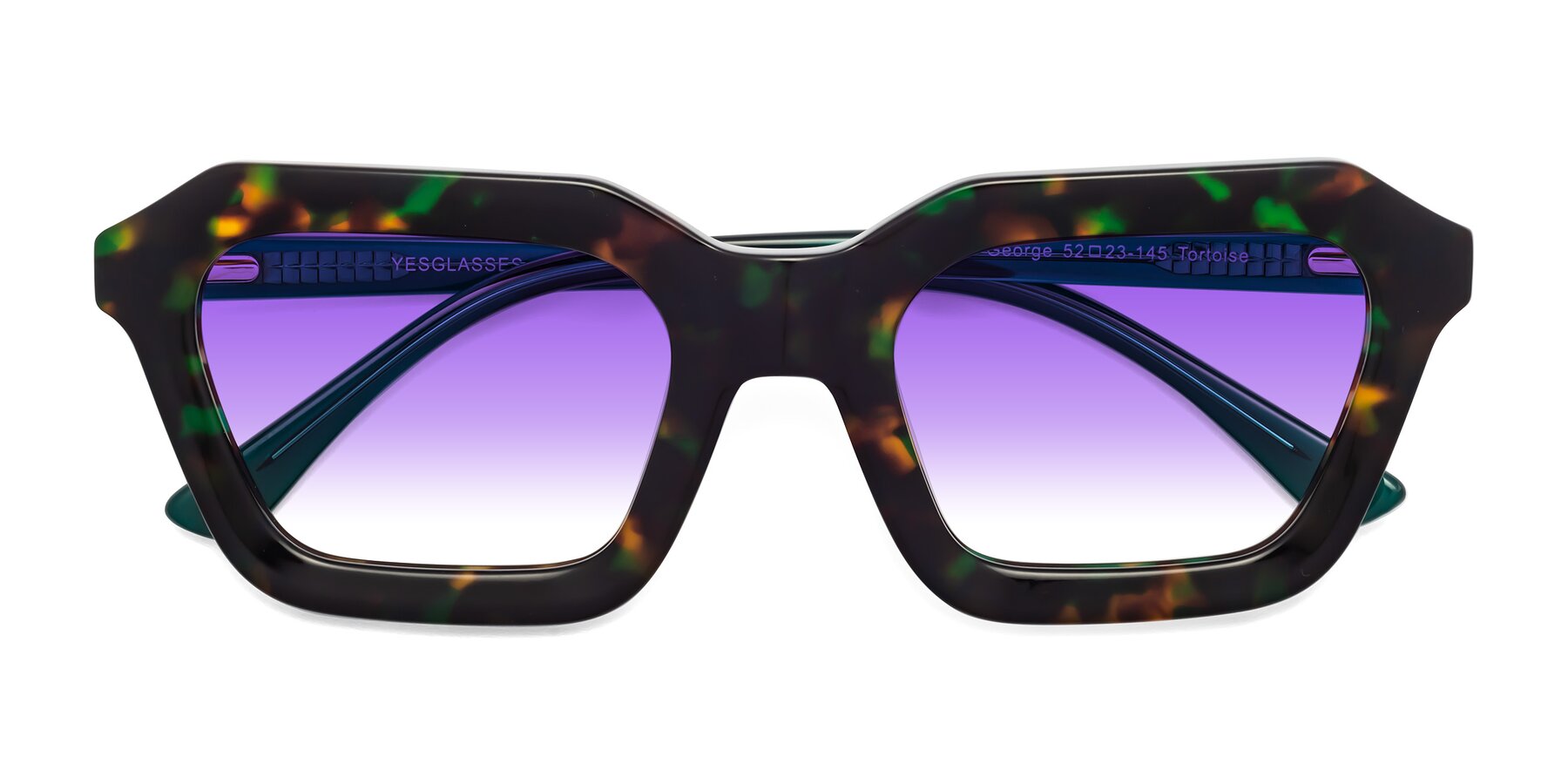 Folded Front of George in Green Tortoise with Purple Gradient Lenses