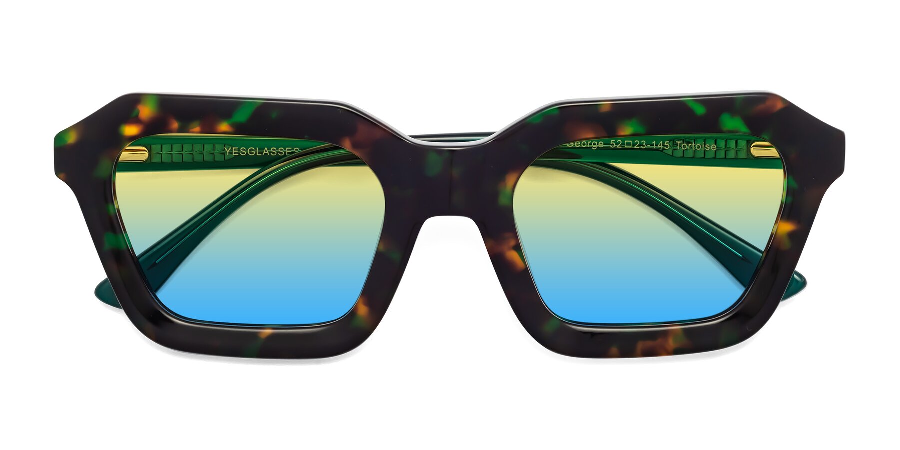 Folded Front of George in Green Tortoise with Yellow / Blue Gradient Lenses