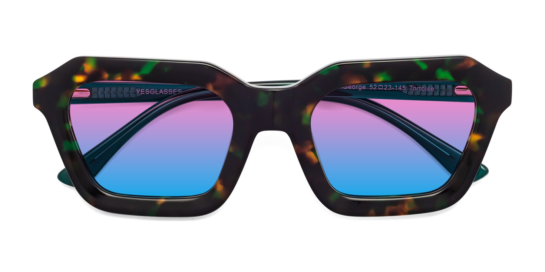 Folded Front of George in Green Tortoise with Pink / Blue Gradient Lenses