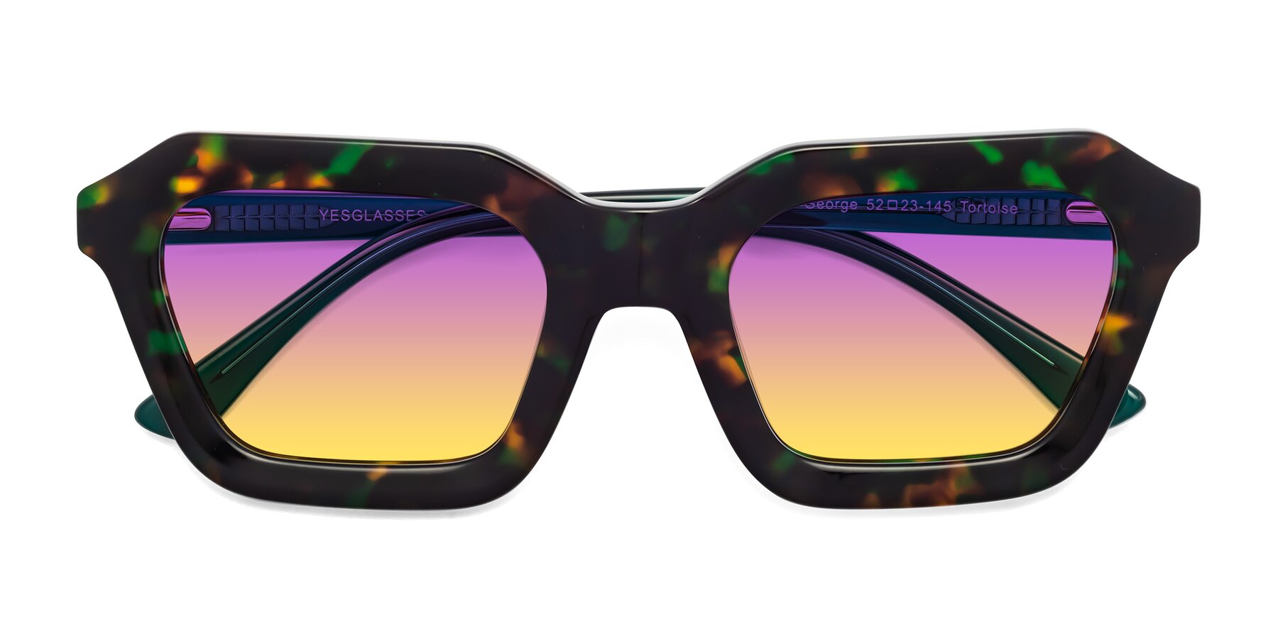 Folded Front of George in Green Tortoise with Purple / Yellow Gradient Lenses