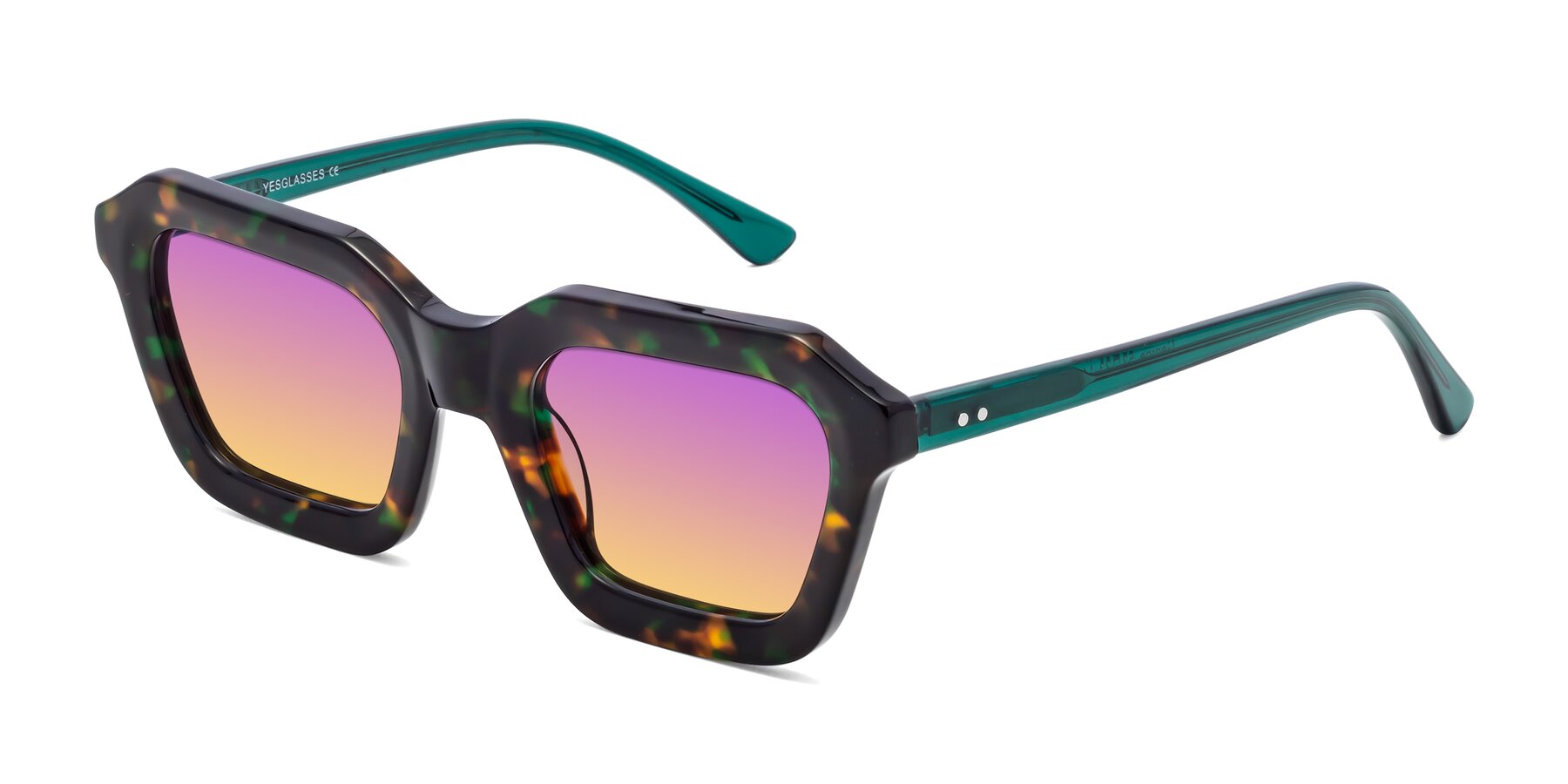 Angle of George in Green Tortoise with Purple / Yellow Gradient Lenses