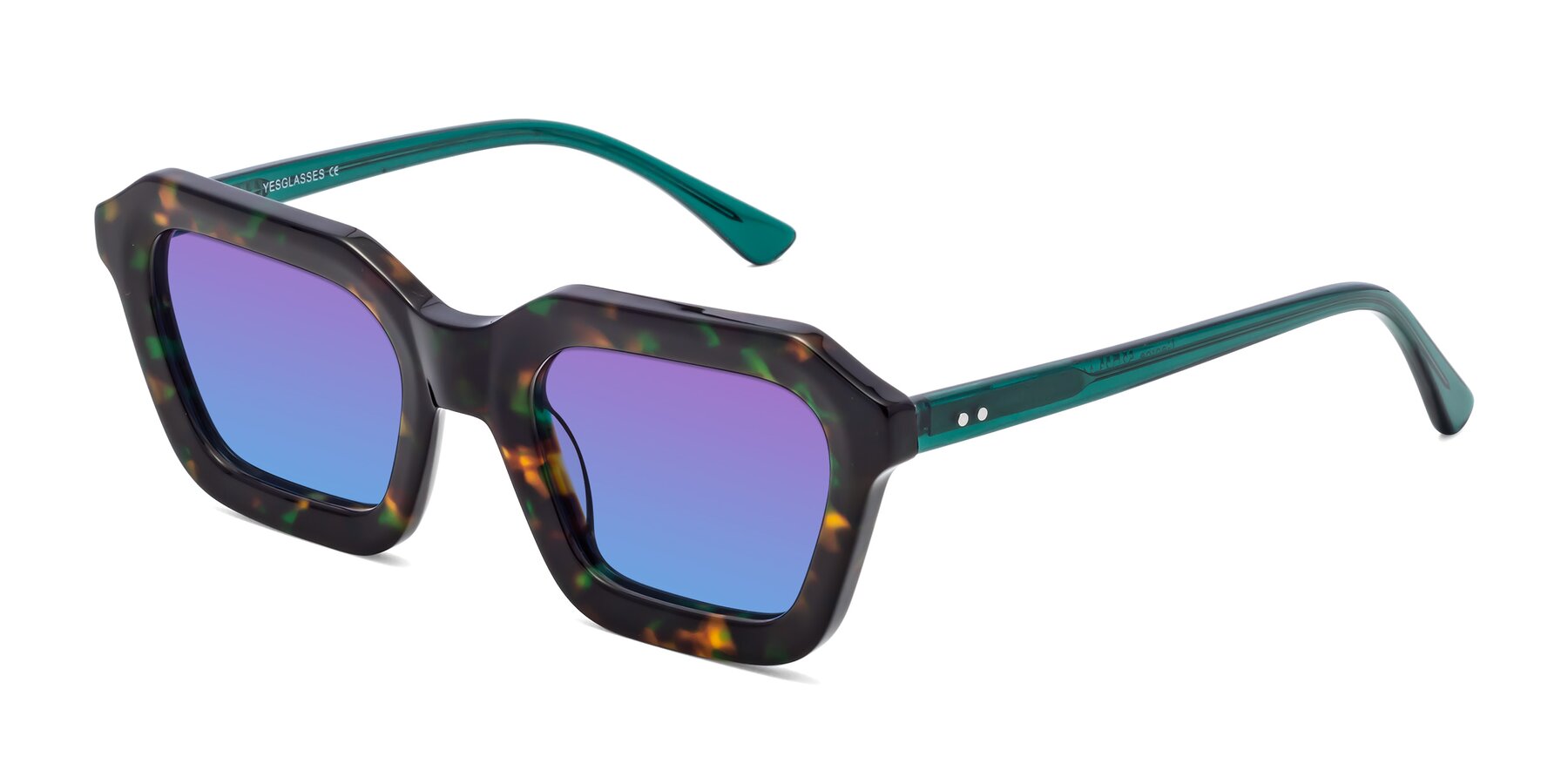 Angle of George in Green Tortoise with Purple / Blue Gradient Lenses