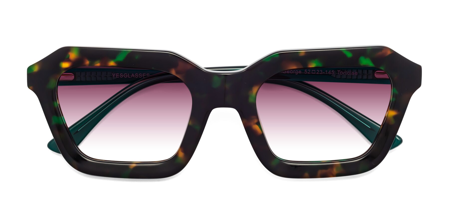 Folded Front of George in Green Tortoise with Wine Gradient Lenses