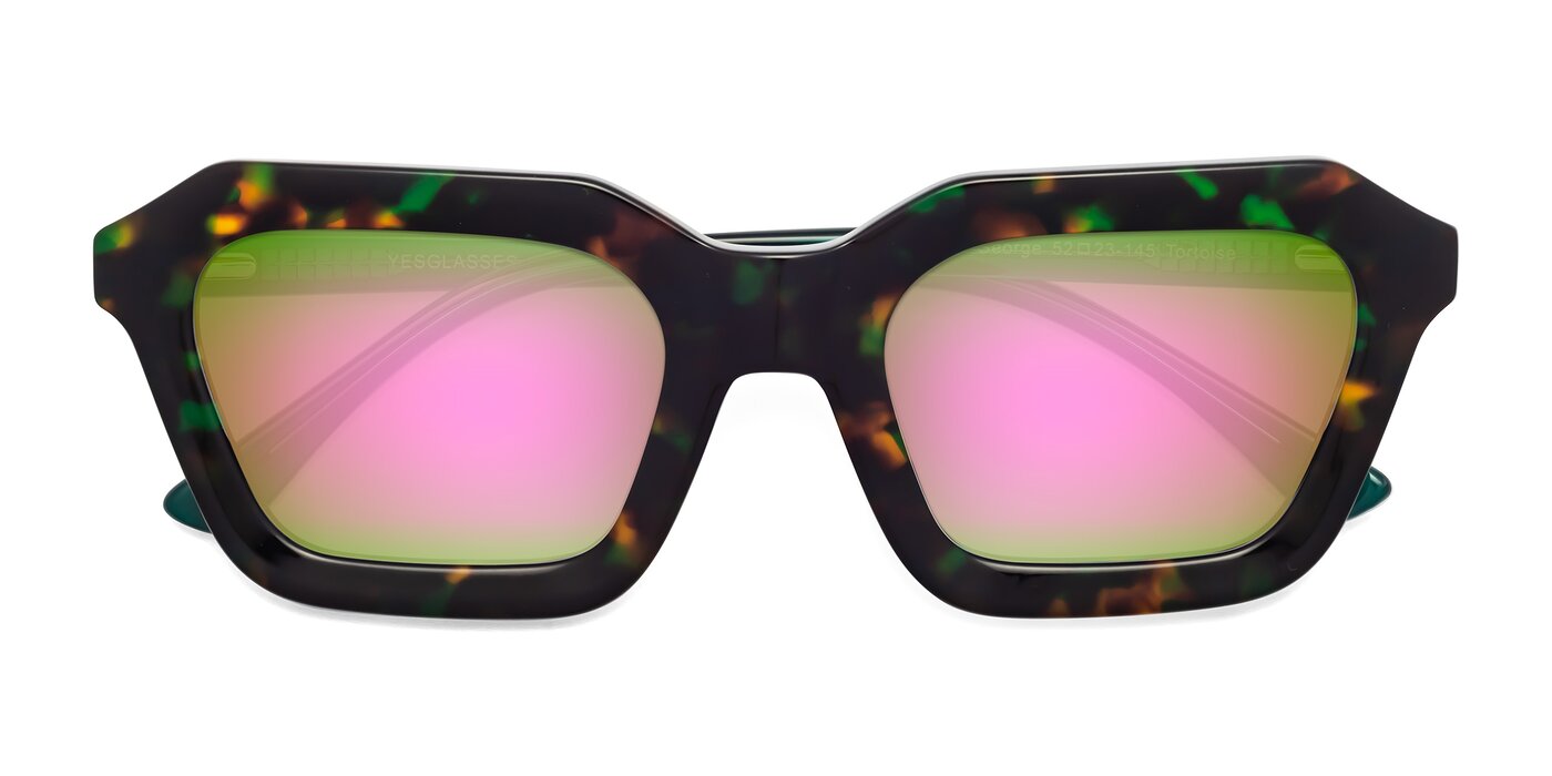 George - Green Tortoise Flash Mirrored Sunglasses