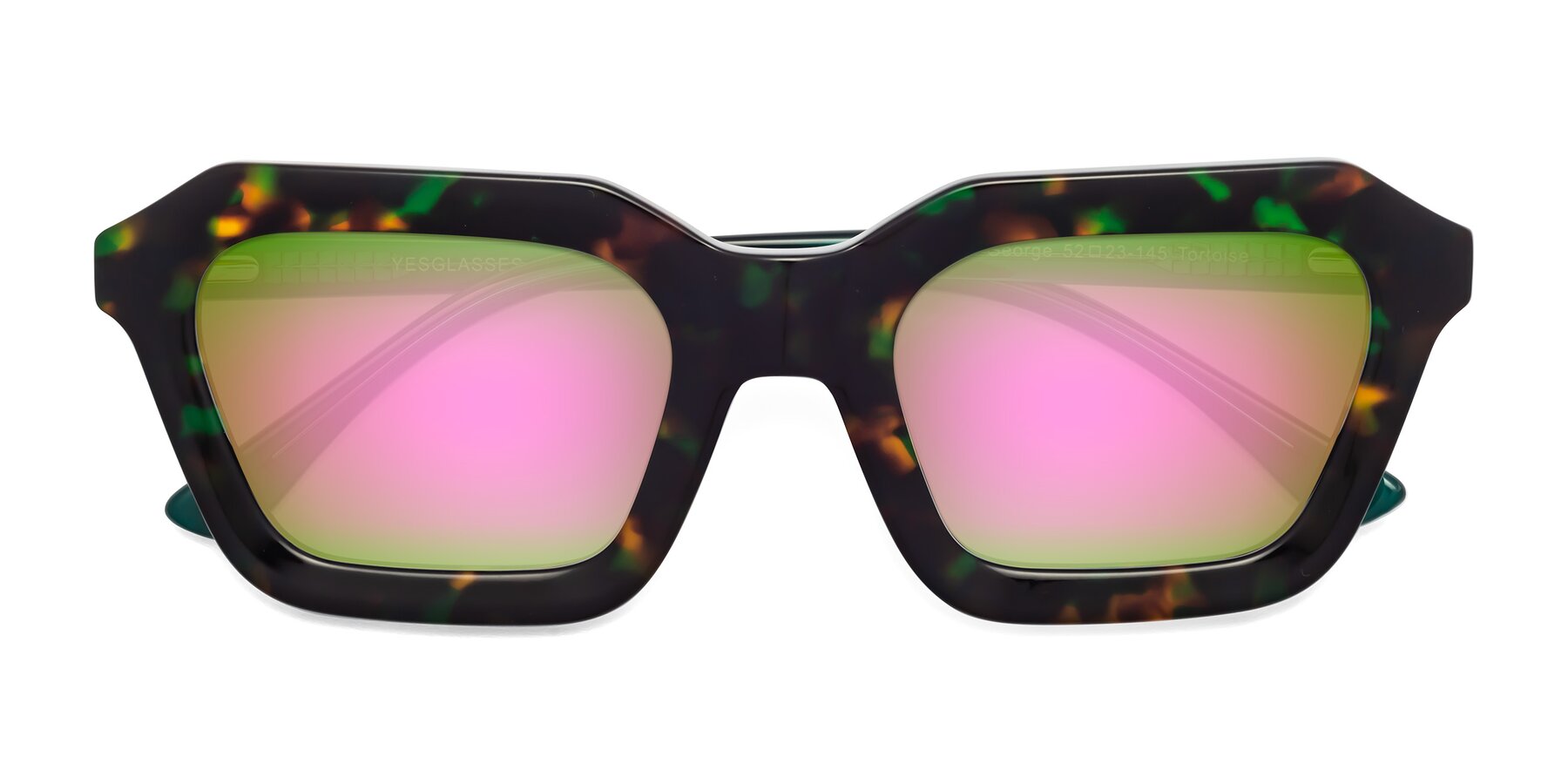 Folded Front of George in Green Tortoise with Pink Mirrored Lenses