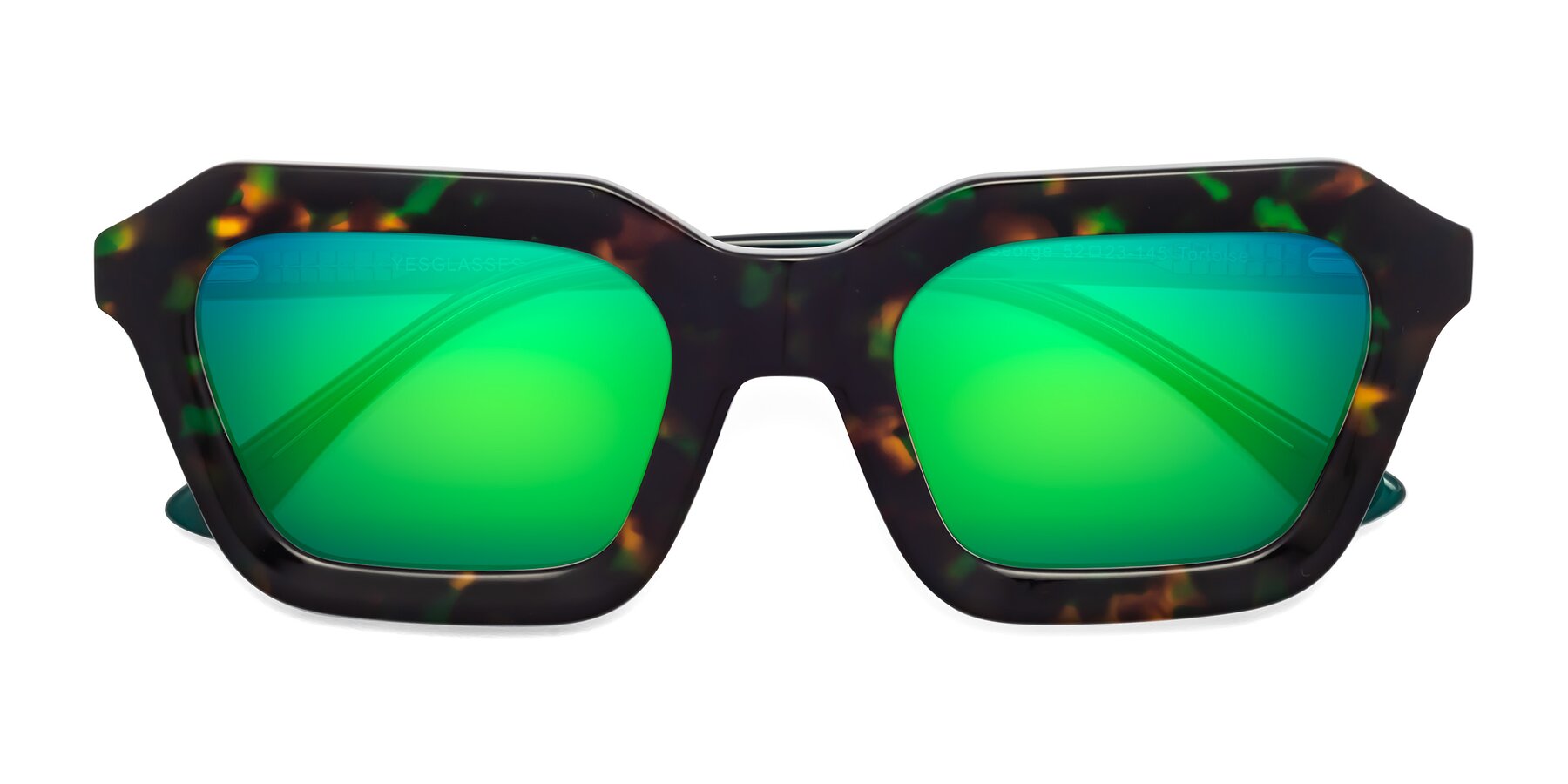 Folded Front of George in Green Tortoise with Green Mirrored Lenses