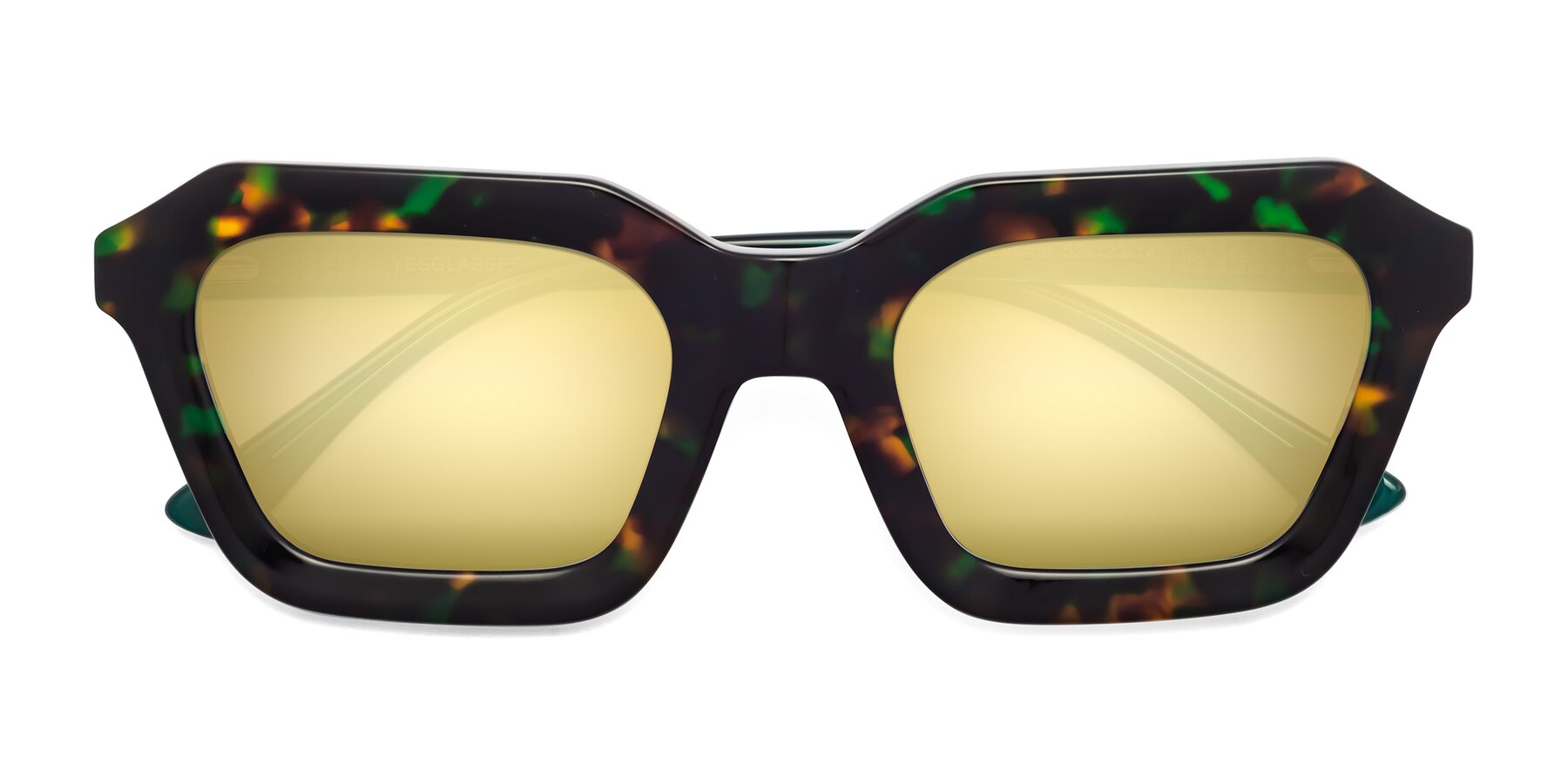 Folded Front of George in Green Tortoise with Gold Mirrored Lenses
