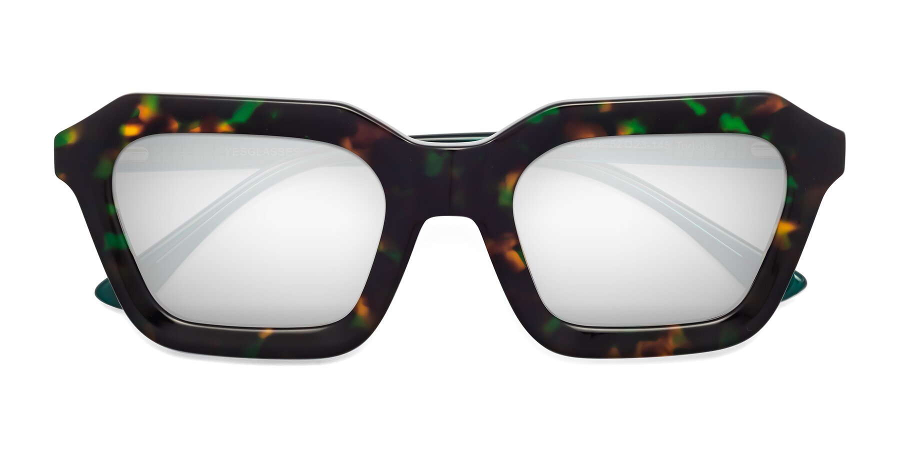 Folded Front of George in Green Tortoise with Silver Mirrored Lenses