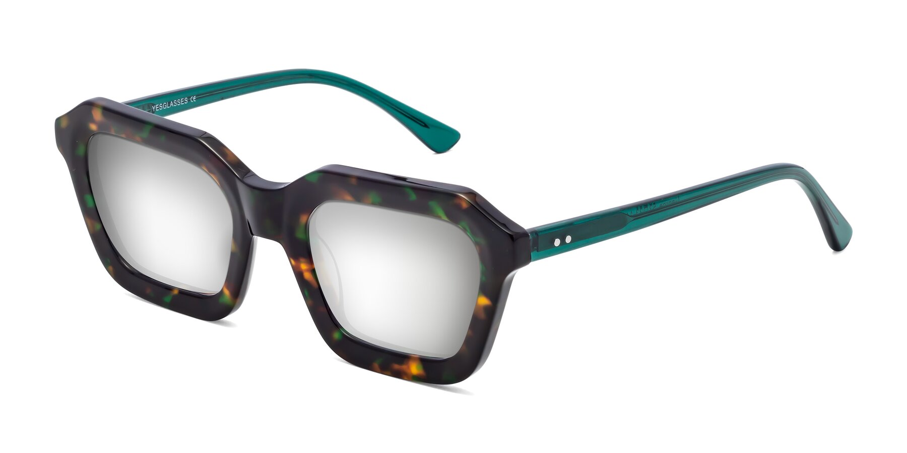Angle of George in Green Tortoise with Silver Mirrored Lenses